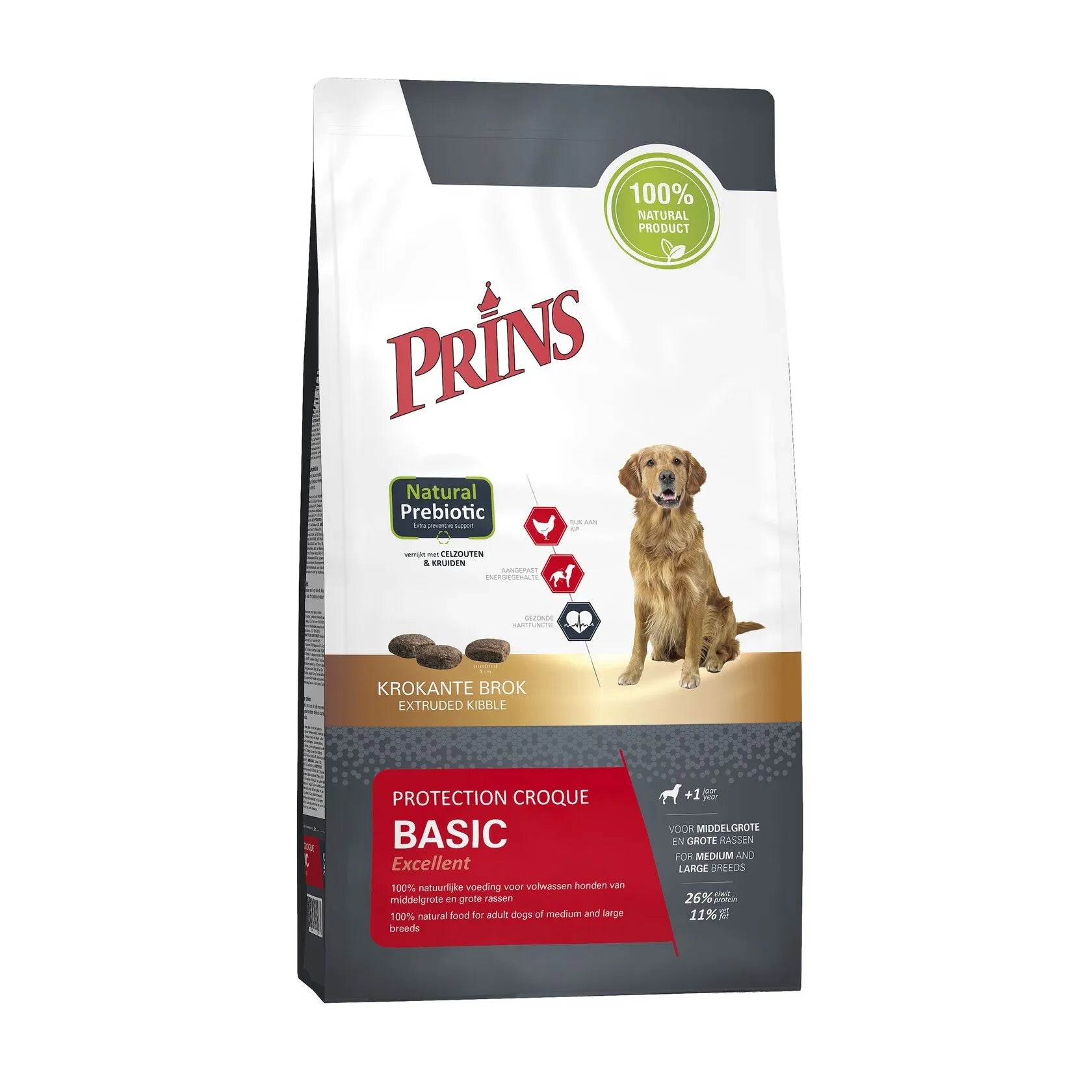 Prins Protection Croque Basic Excellent – Hrană pentru câini cu activitate redusă sau castrați – Pui și curcan-10 Kg
