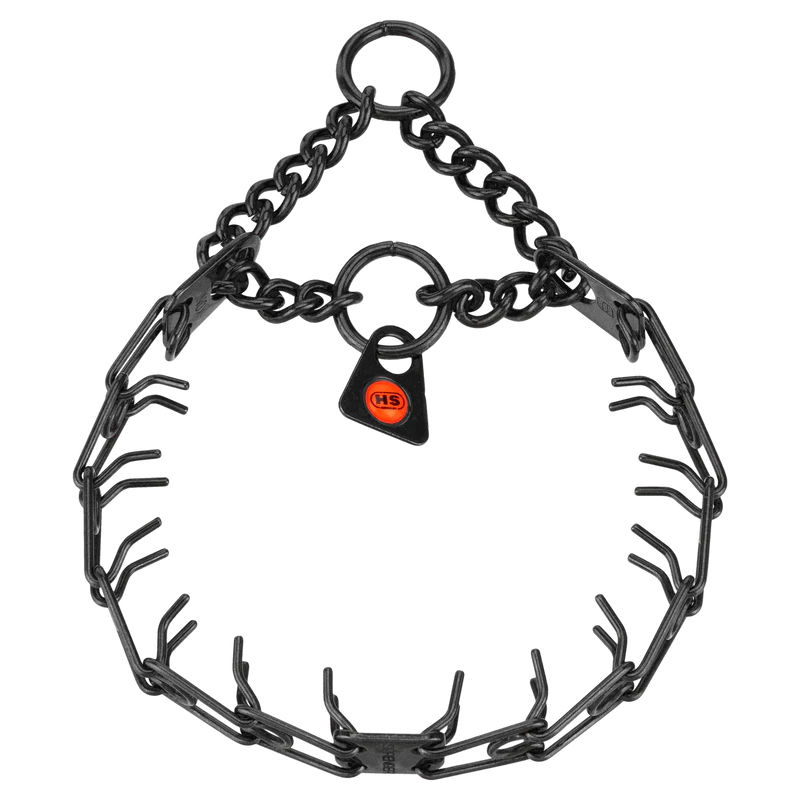 ULTRA-PLUS Micro Zgardă de dresaj pentru câine cu plăcuță centrală și lanț de asamblare – Oțel inoxidabil negru, 1,5 mm, 32 cm / 13