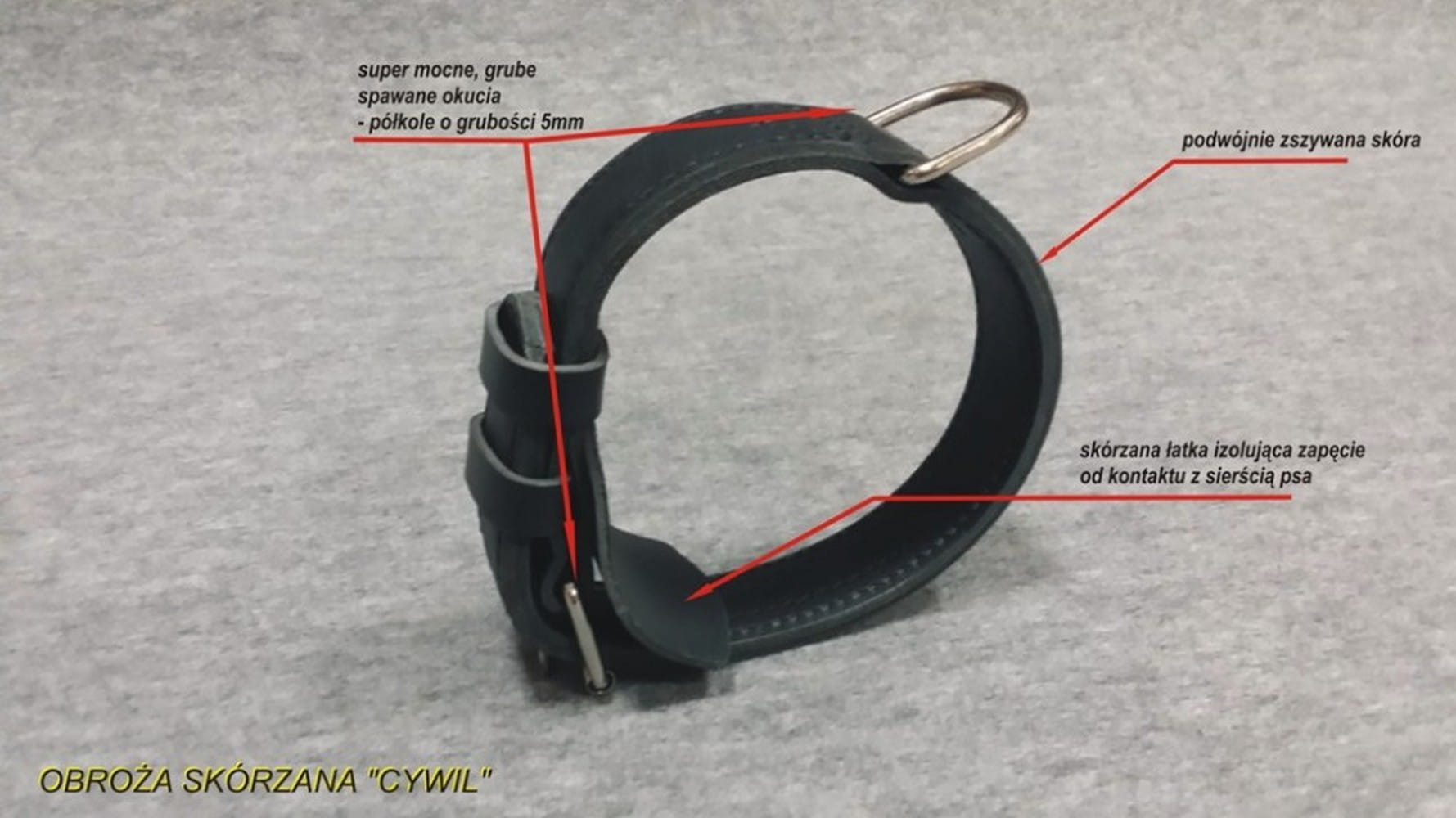 Dingo Gear CYWIL – zgardă din piele naturală, culoare neagră