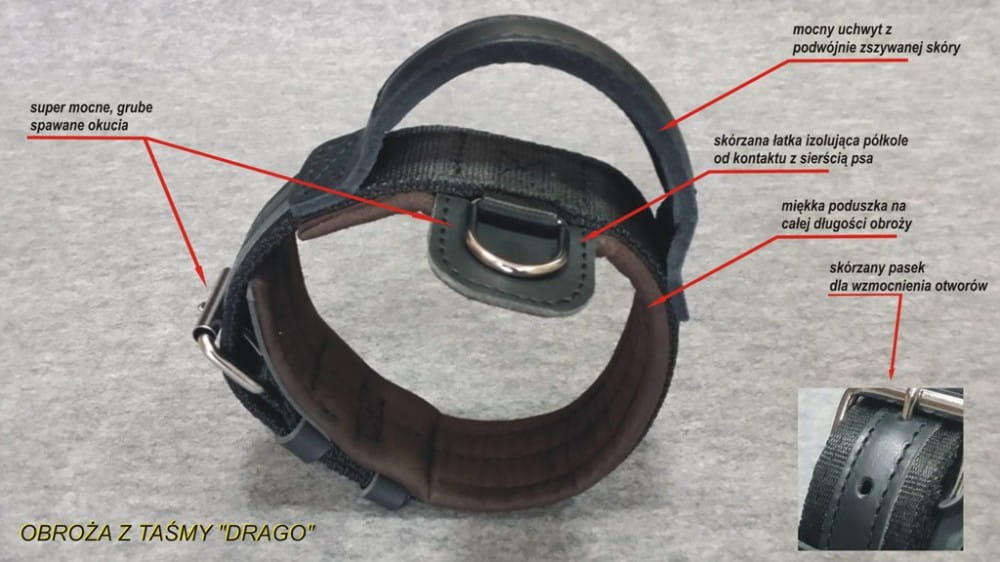 Dingo Gear – Zgardă din bandă cu mâner DRAGO, culoare neagră